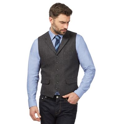 Dark grey wool blend tailored fit waistcoat